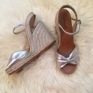 Kate Spade Silver Metallic Bow Espadrille Wedge